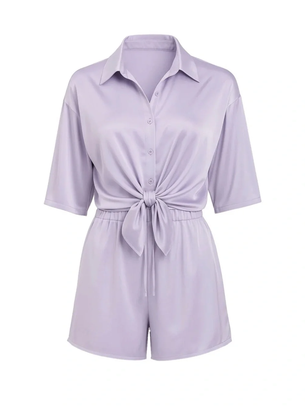 RIVIR Satin Blouse & Shorts Set – Lavender